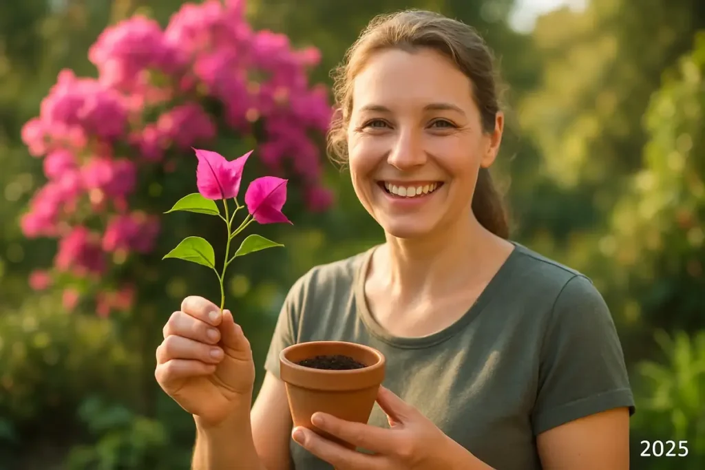 Le bouturage du bougainvillier commence par le prélèvement d’une tige saine, avant sa plantation dans un substrat adapté.