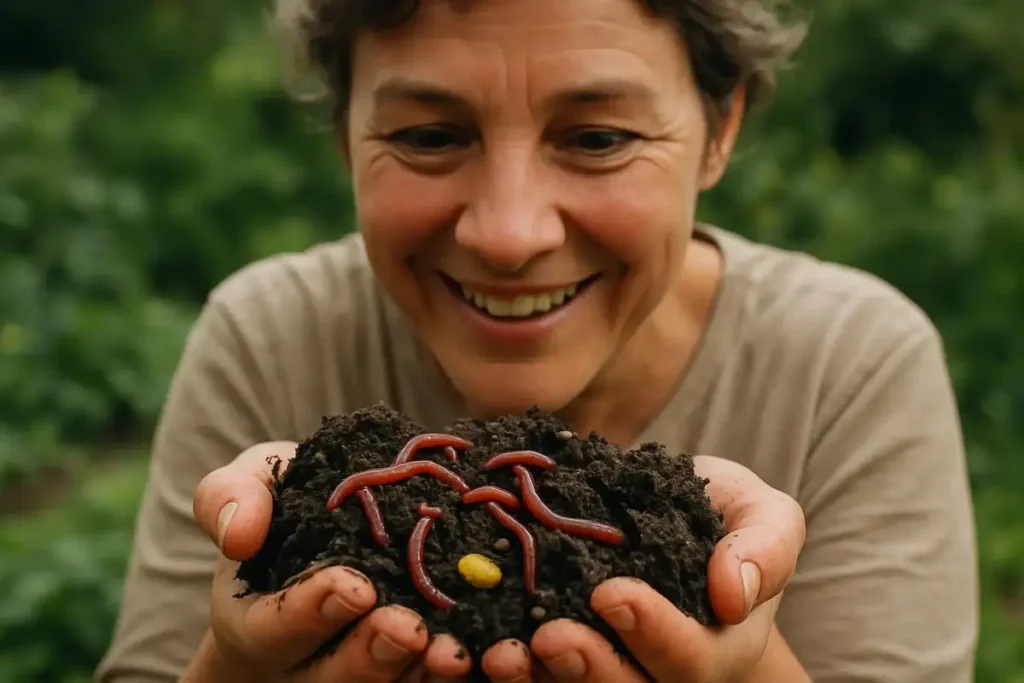 Entretien d’un lombricomposteur domestique : observer le compost dans le bac ne permet pas d’attester une reproduction.