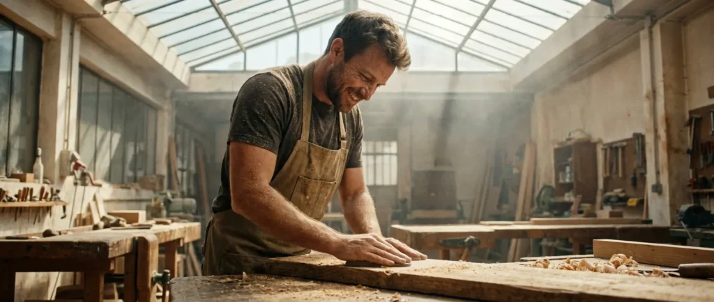 Apprendre les gestes de base du bricolage : mesurer et marquer une planche, sans présumer de l’offre actuelle des magasins.