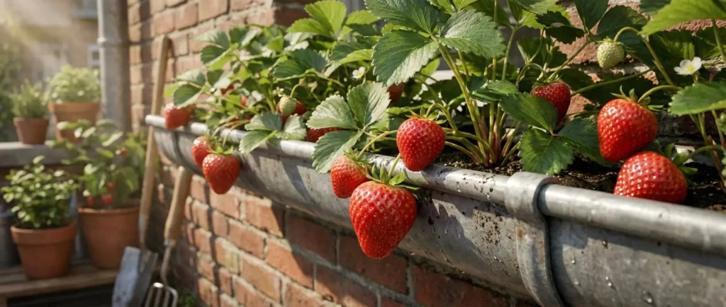 La culture de fraisiers en gouttière surélevée facilite l’accès aux fruits et convient aux petits espaces, sans garantir une récolte abondante.