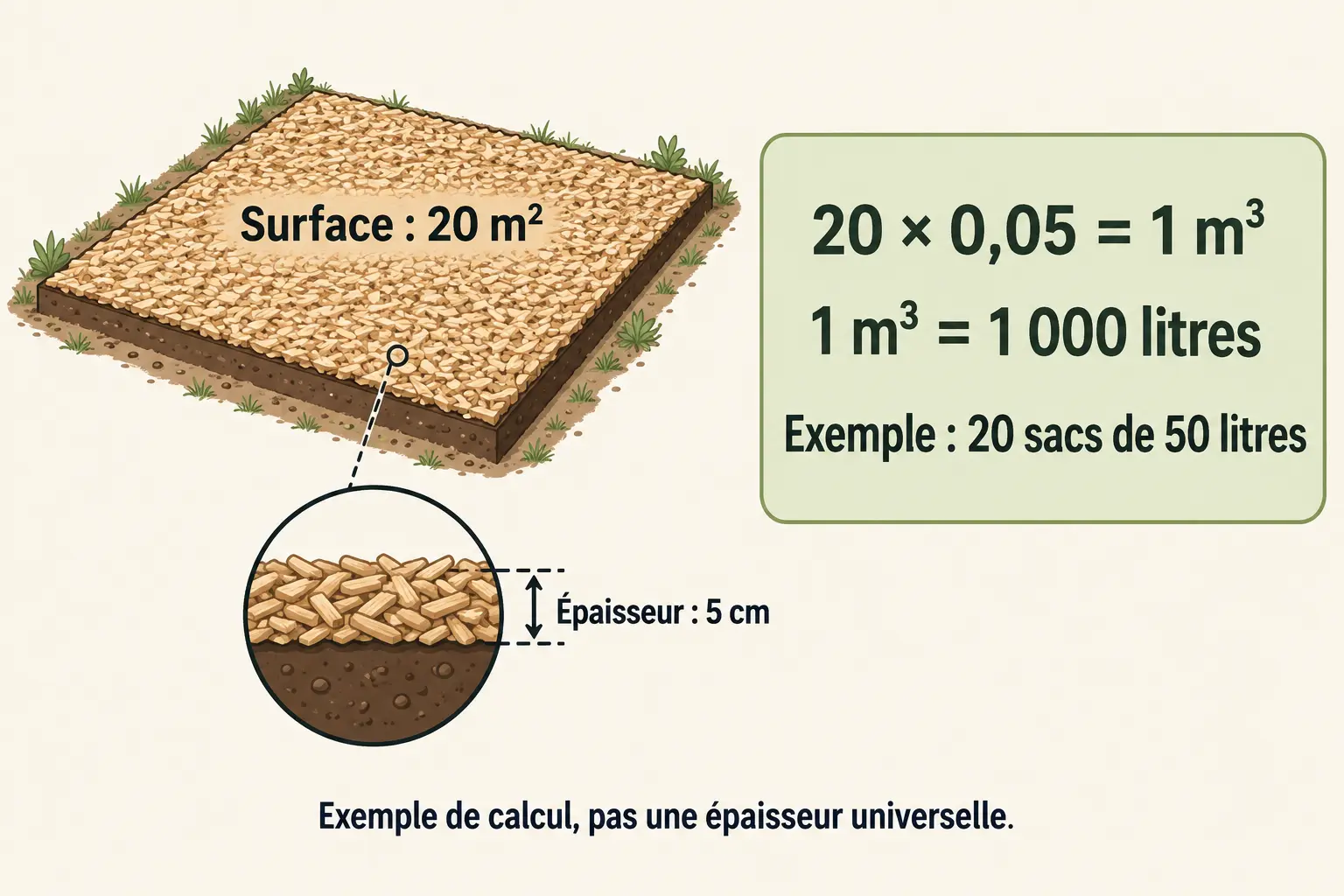 schéma de calcul de volume — copeau de bois jardinage