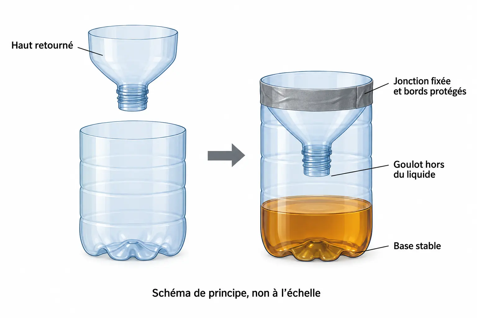 schéma de montage en coupe — piège à mouches maison efficace