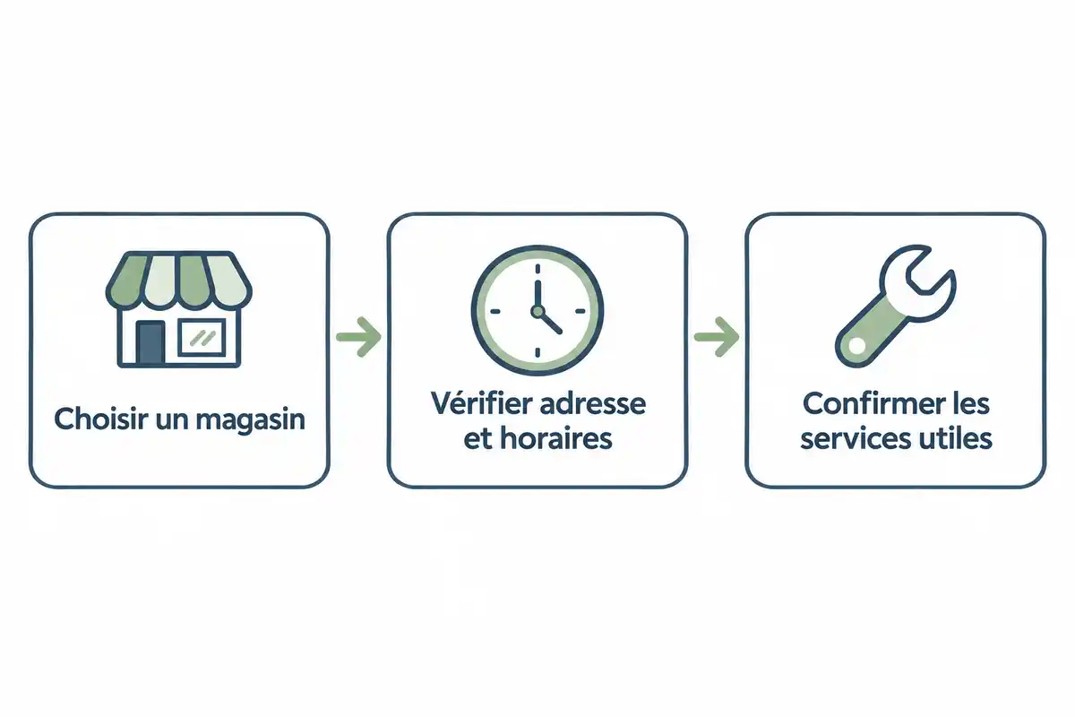 Confirmer une visite en vérifiant d’abord la fiche du magasin, puis ses coordonnées si l’adresse ou les horaires sont absents ou contradictoires.