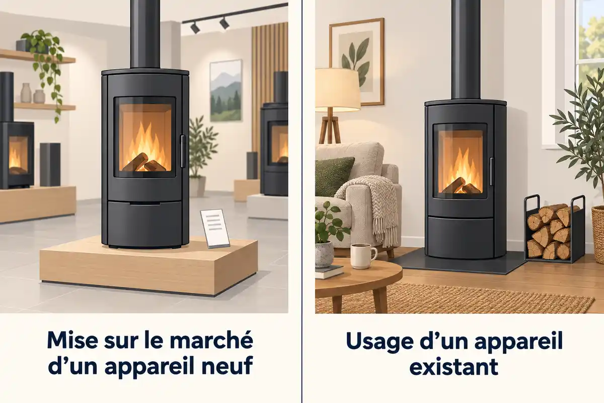 La mise sur le marché d’un appareil neuf relève d’un projet distinct des restrictions locales pouvant encadrer l’usage d’un poêle déjà installé.