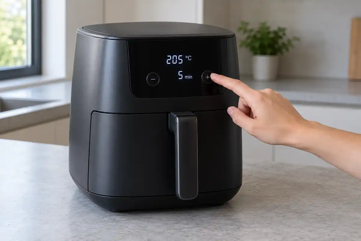 Le préchauffage de l’airfryer est réglé à 205 °C pendant 5 minutes pour cette recette.